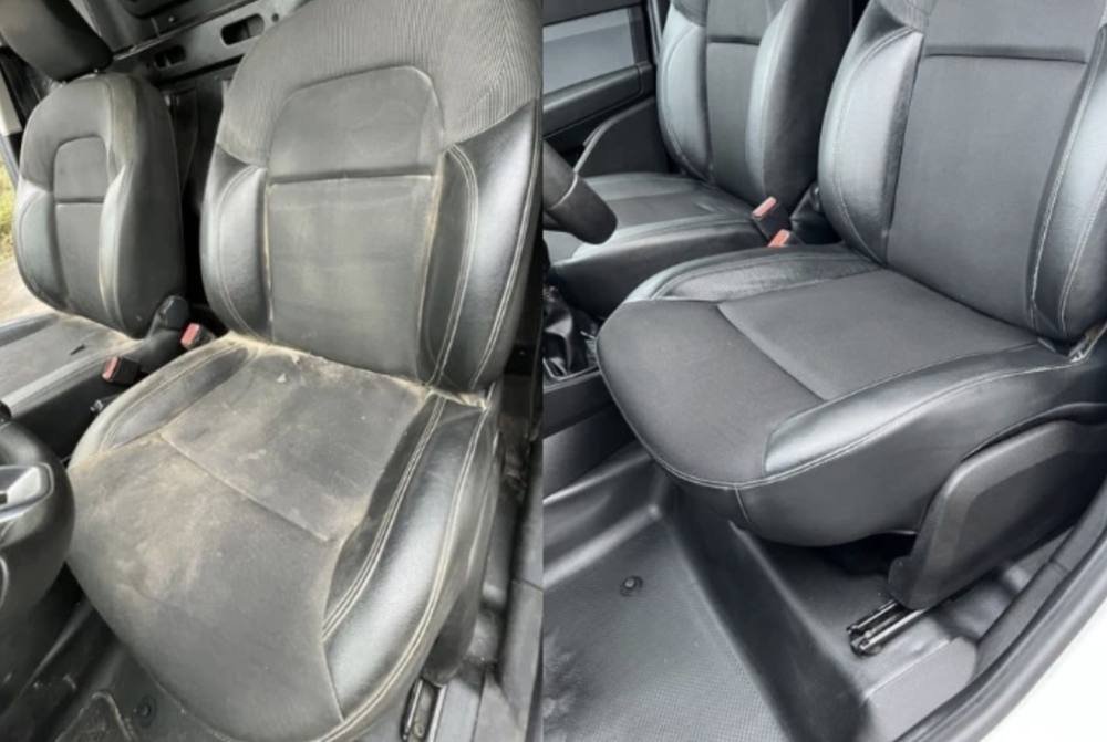 Siège de voiture avant et après nettoyage